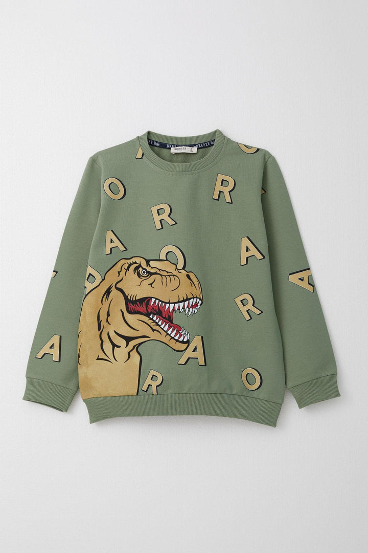 BRE Breeze Boys' Tracksuit Strong Dinosaur Printed Letter Patterned 50 Years, Khaki Green - Kenosha