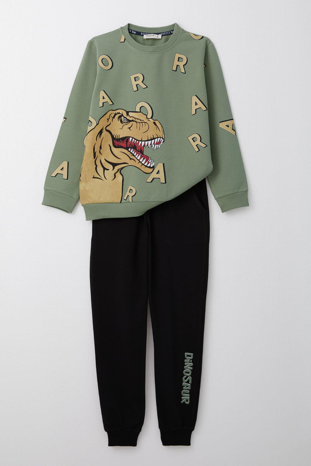 BRE Breeze Boys' Tracksuit Strong Dinosaur Printed Letter Patterned 50 Years, Khaki Green - Kenosha