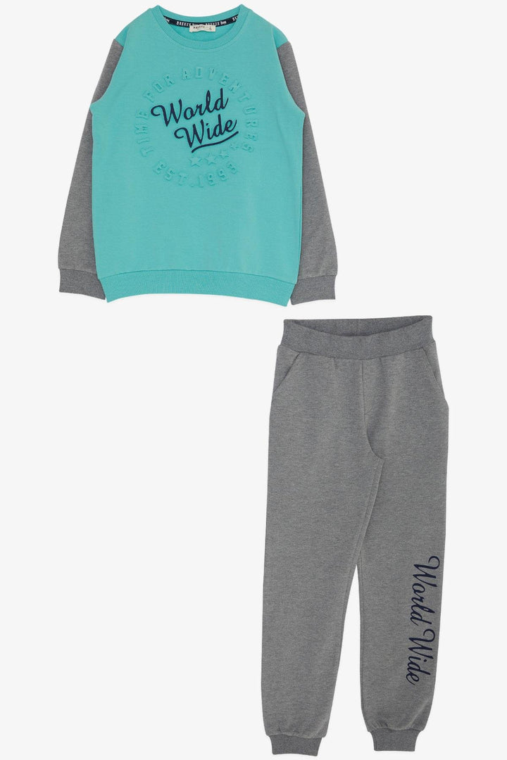 BRE Breeze Boys' Tracksuit Set Embossed Printed Text 50 Years, Aqua Green - Surprise