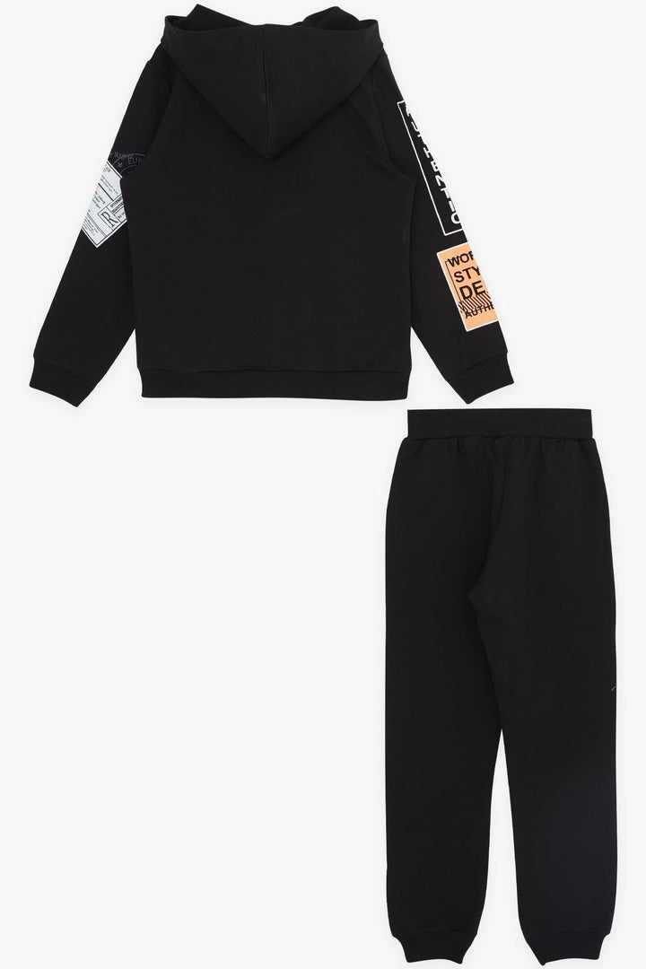 BRE Breeze Boys' Tracksuit with Hood Printed with Writing 72 Years, Black - Mitcham