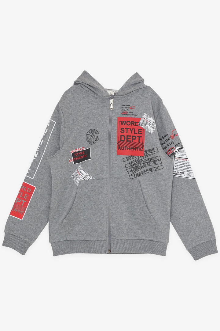 BRE Breeze Boys' Tracksuit with Hood Printed with Writing 72 Years, Dark Grey Melange - Alessandria