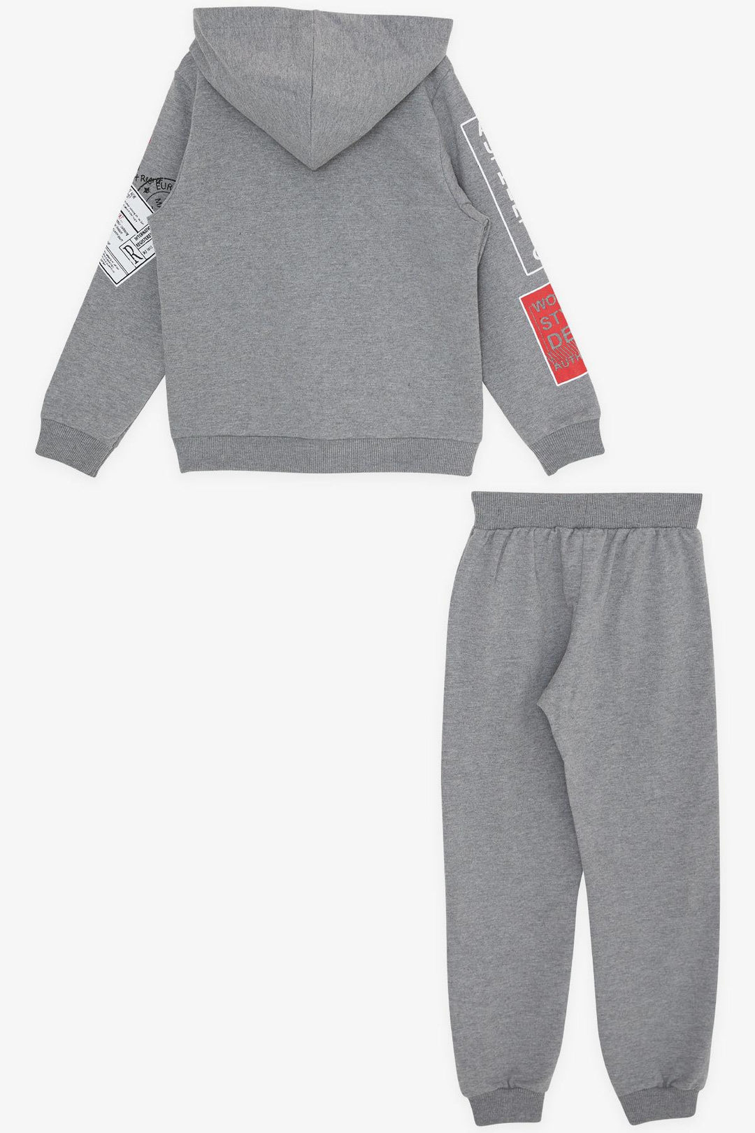 BRE Breeze Boys' Tracksuit with Hood Printed with Writing 72 Years, Dark Grey Melange - Alessandria