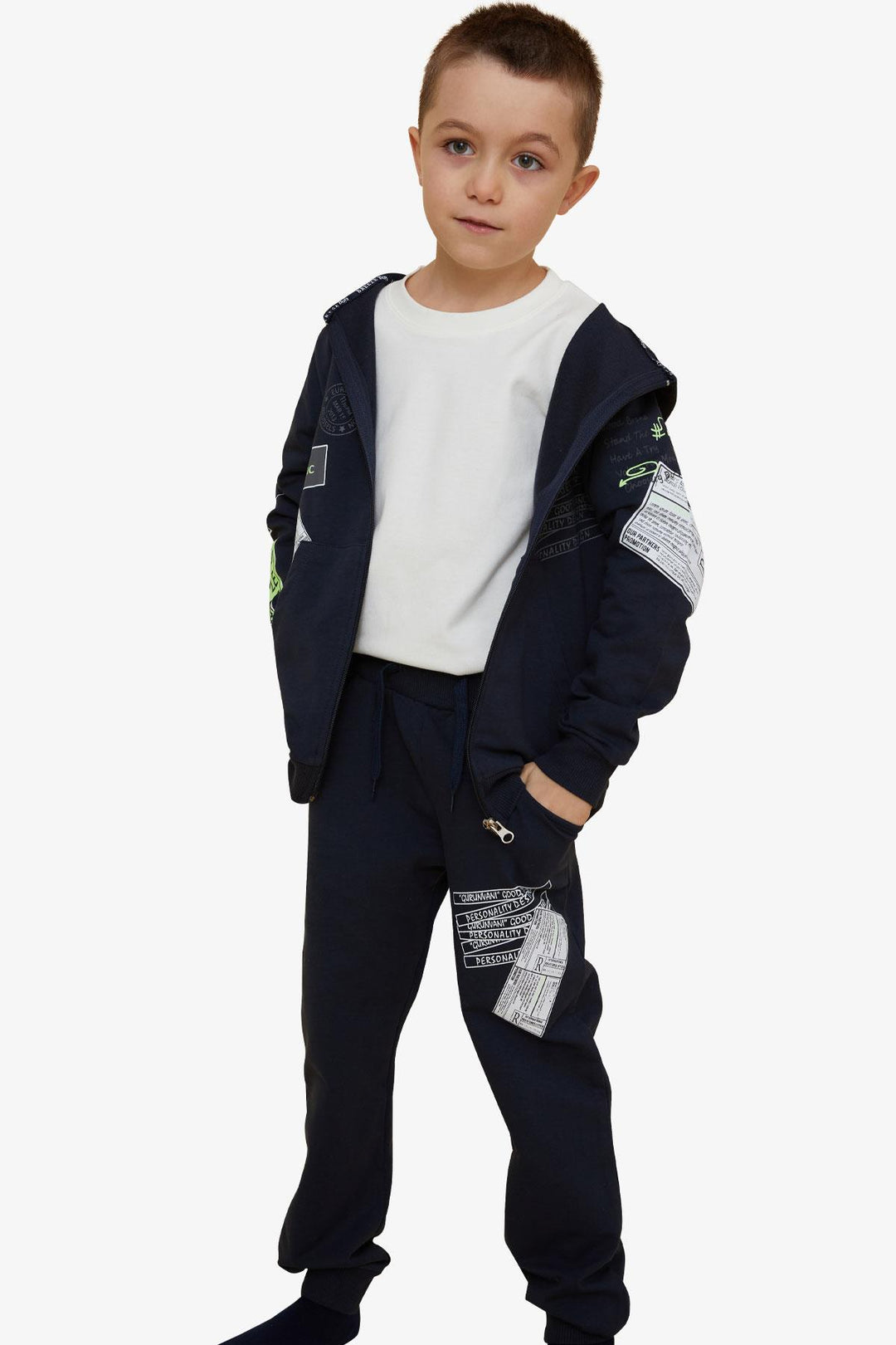 BRE Breeze Boys' Tracksuit with Hood Printed with Writing 72 Years, Navy Blue - Wesseling