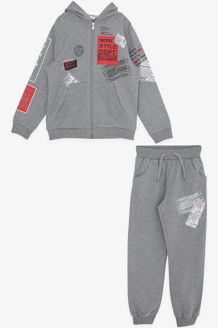 BRE Breeze Boys' Tracksuit with Hood Printed with Writing 72 Years, Dark Grey Melange - Alessandria