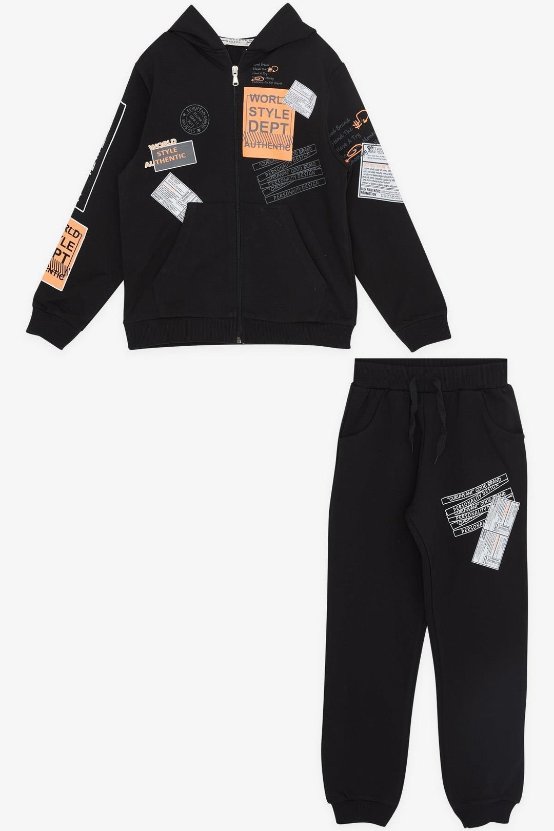 BRE Breeze Boys' Tracksuit with Hood Printed with Writing 72 Years, Black - Mitcham