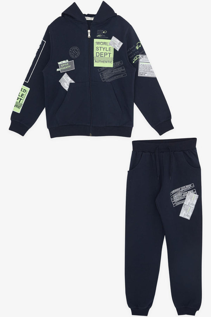 BRE Breeze Boys' Tracksuit with Hood Printed with Writing 72 Years, Navy Blue - Wesseling