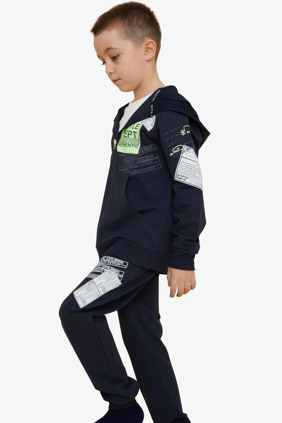 BRE Breeze Boys' Tracksuit with Hood Printed with Writing 72 Years, Navy Blue - Wesseling