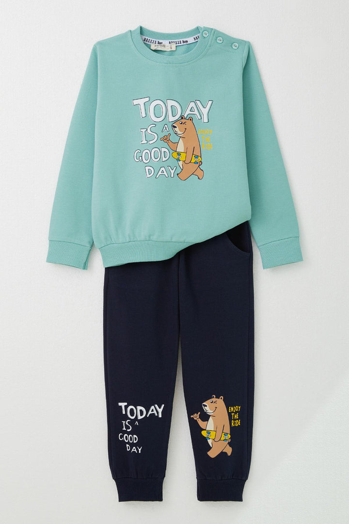 BRE Breeze Boys' Tracksuit Skateboarder Bear Printed 1-4 Years, Water Green - Frontera