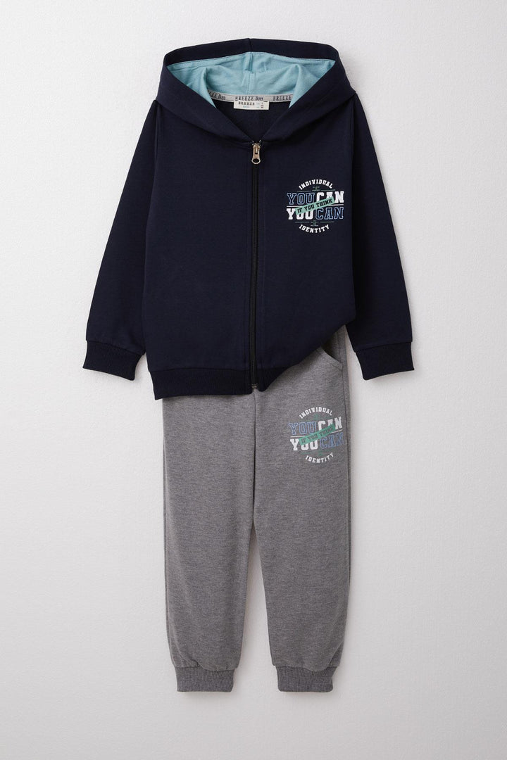 BRE Breeze Boys' Tracksuit Motivation Themed Zippered Hoodie 3-8 Years, Navy Blue - Narbonne