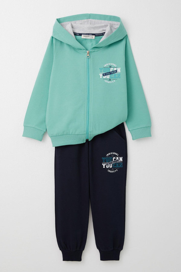 BRE Breeze Boys' Tracksuit Motivation Themed Zippered Hoodie 3-8 Years, Aqua Green - Plano