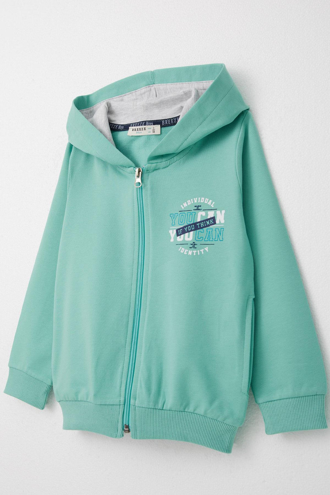 BRE Breeze Boys' Tracksuit Motivation Themed Zippered Hoodie 3-8 Years, Aqua Green - Plano