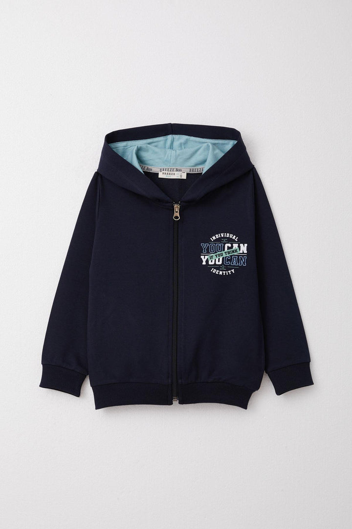 BRE Breeze Boys' Tracksuit Motivation Themed Zippered Hoodie 3-8 Years, Navy Blue - Narbonne