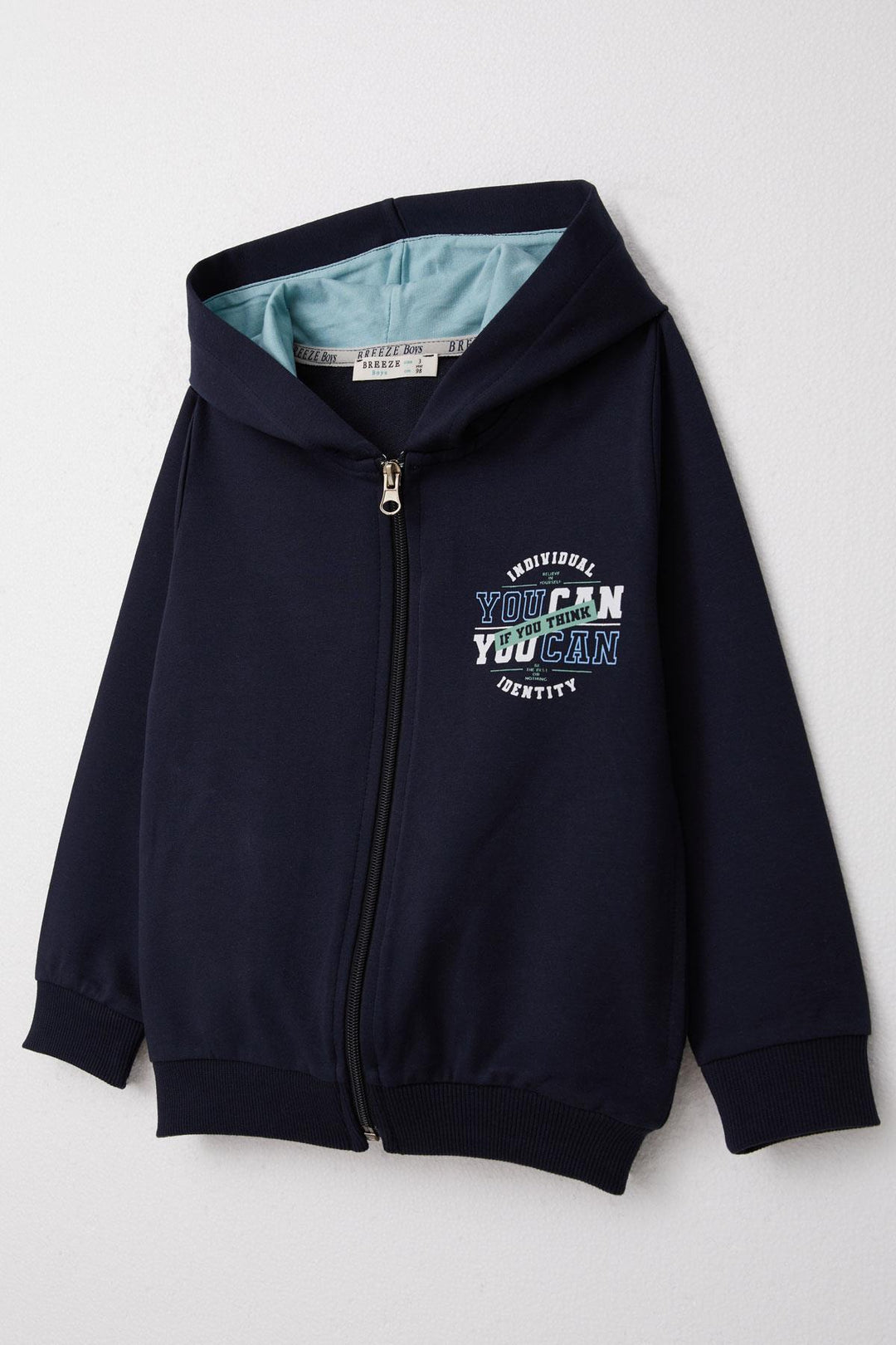 BRE Breeze Boys' Tracksuit Motivation Themed Zippered Hoodie 3-8 Years, Navy Blue - Narbonne