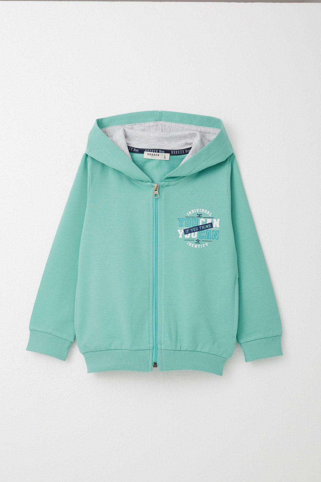 BRE Breeze Boys' Tracksuit Motivation Themed Zippered Hoodie 3-8 Years, Aqua Green - Plano