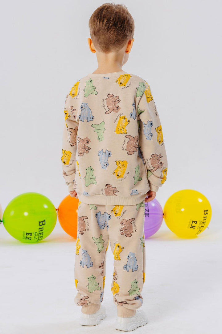 BRE Breeze Boys' Tracksuit Colorful Cute Bear Patterned 1.5-5 Years, Beige - Odessa