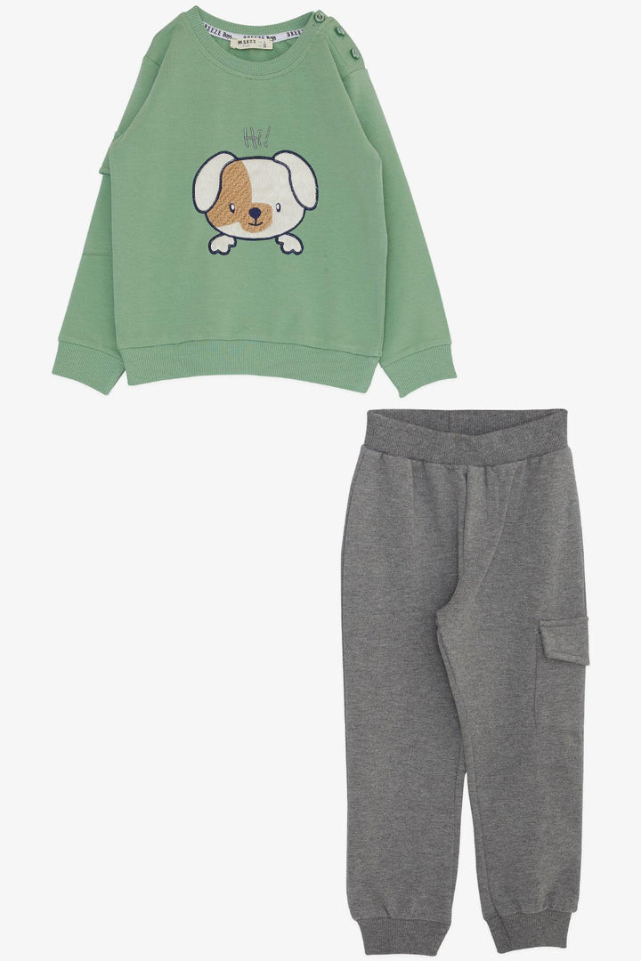 BRE Breeze Boys' Sweat Suit Cute Puppy Embroidered Arm Pocketed 1-4 Years, Mint Green - Swadlincote