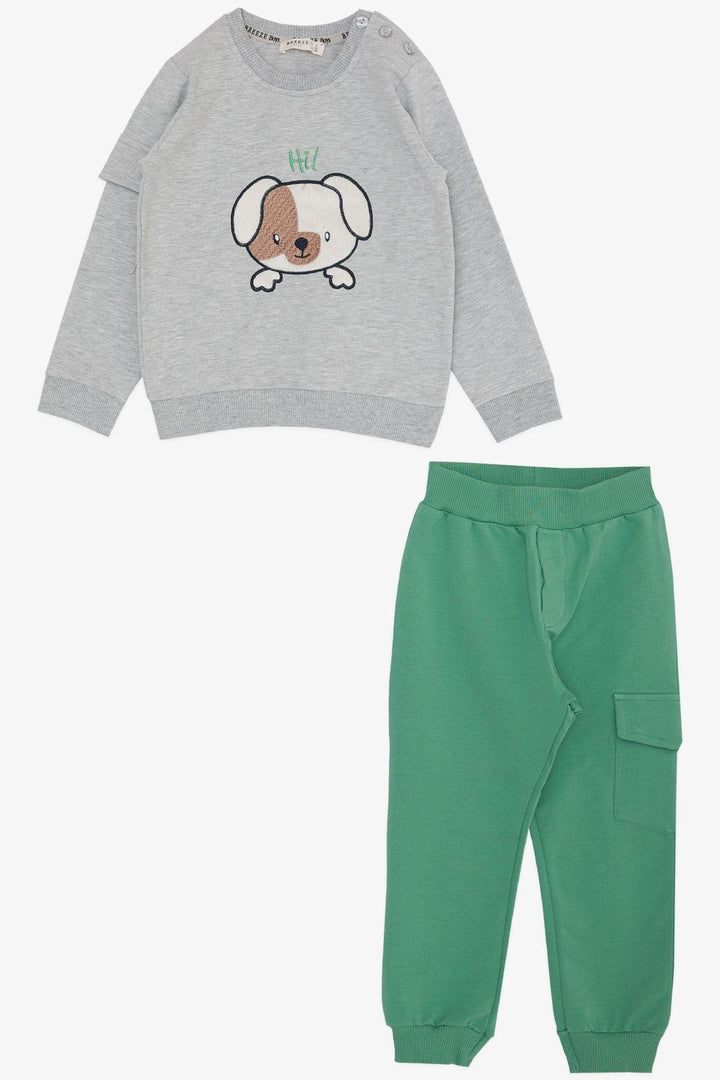 BRE Breeze Boys' Sweat Suit Cute Puppy Embroidered Arm Pocketed 1-4 Years, Grey Melange - Palm Beach Gardens