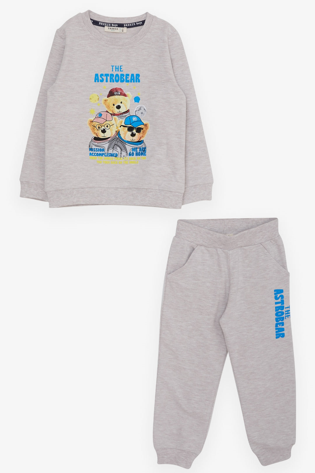 BRE Breeze Boys' Sweat Suit with Astronaut Bear Print, 2-6 Years, Beige Melange - Sunrise