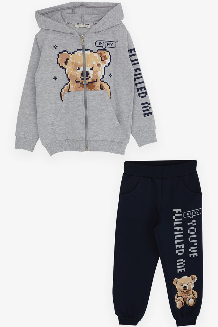 BRE Breeze Boys' Sweat Suit with Bear Print, 2-6 Years, Grey Melange - Uruapan