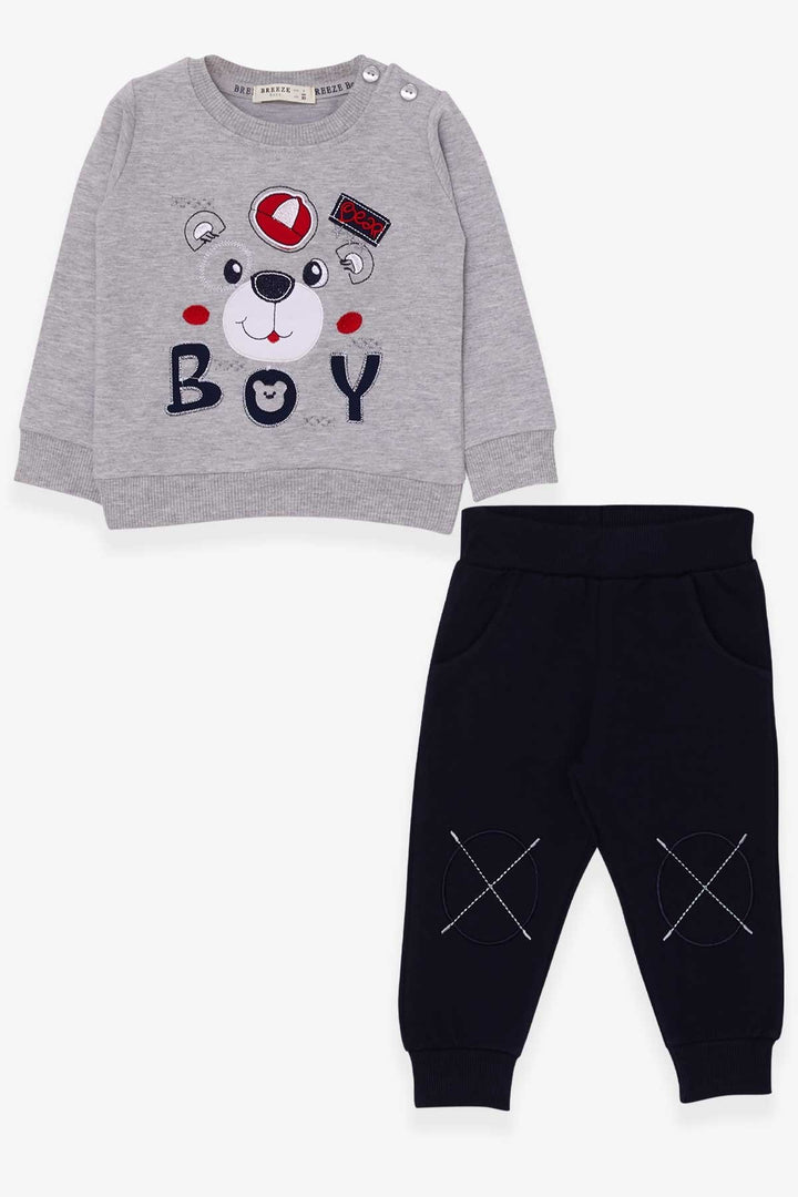 BRE Breeze Boys' Sweat Suit with Bear Figure, 1-4 Years, Gray Melange - Rexburg