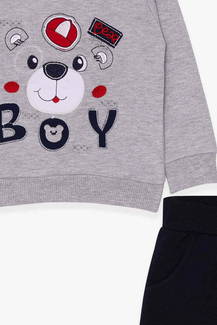 BRE Breeze Boys' Sweat Suit with Bear Figure, 1-4 Years, Gray Melange - Rexburg