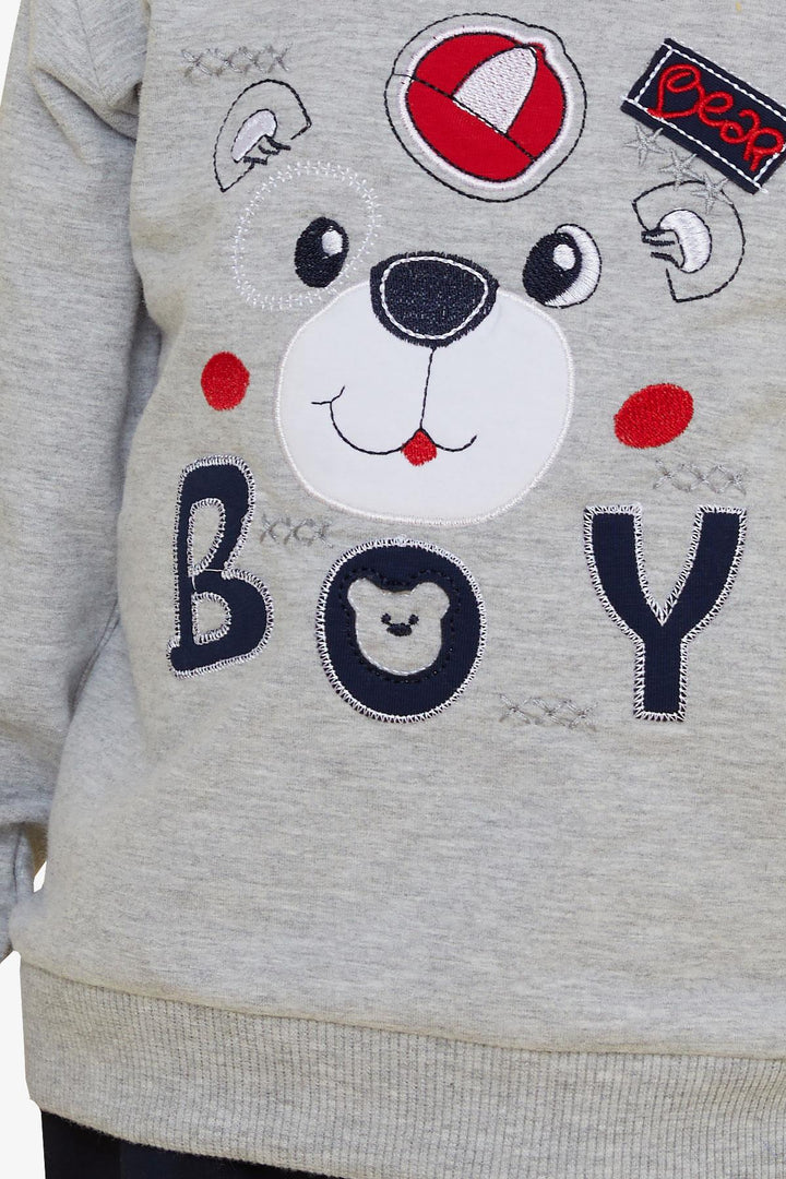 BRE Breeze Boys' Sweat Suit with Bear Figure, 1-4 Years, Gray Melange - Rexburg