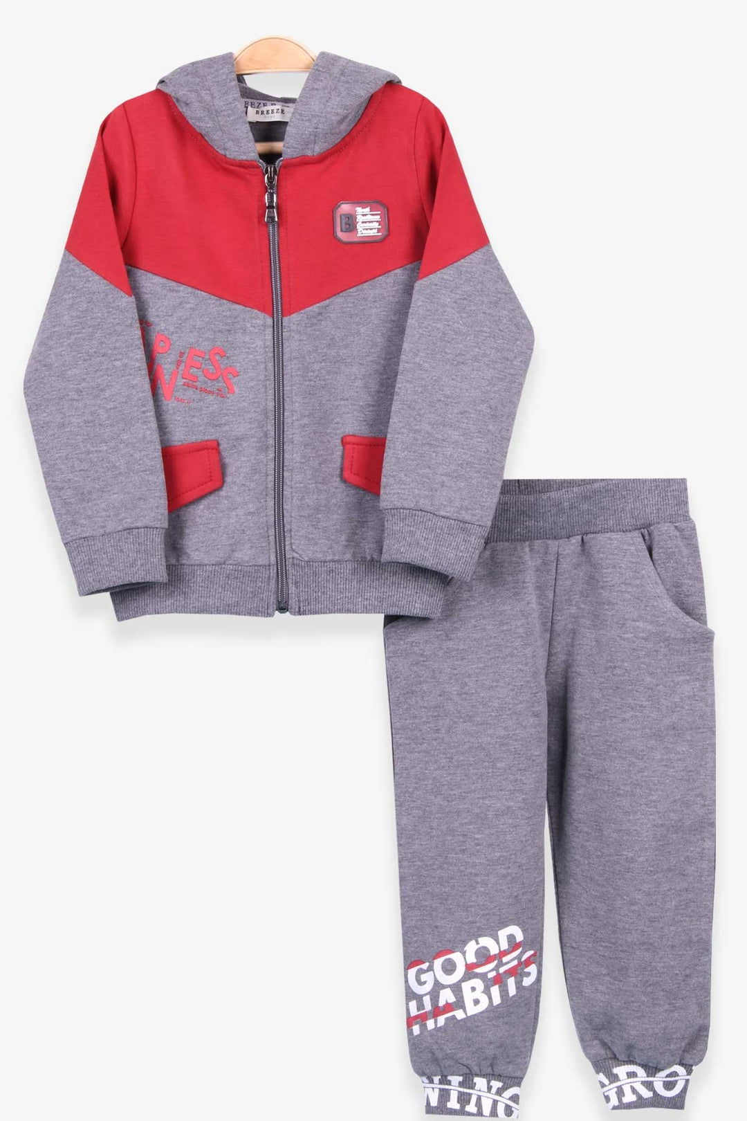 BRE Breeze Boys' Sweat Suit Printed Hooded 1.5-5 Years, Grey Melange - Newark