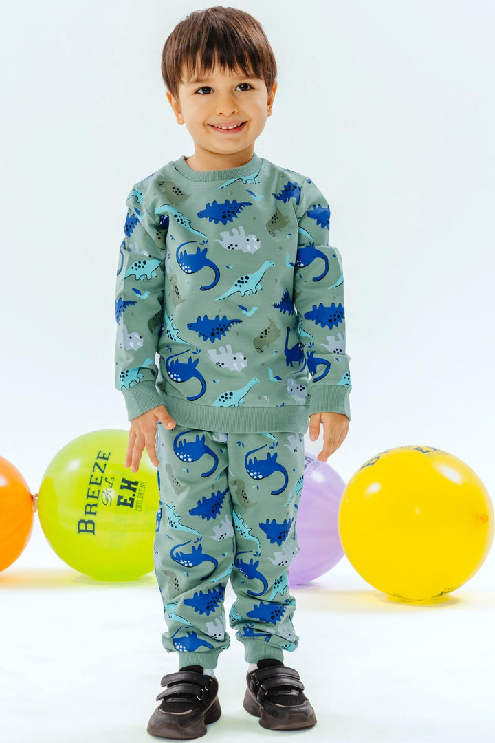 BRE Breeze Girls & Boys Boys' Tracksuit with Dinosaur Pattern, 1-4 Years, Mint Green - Fairfield