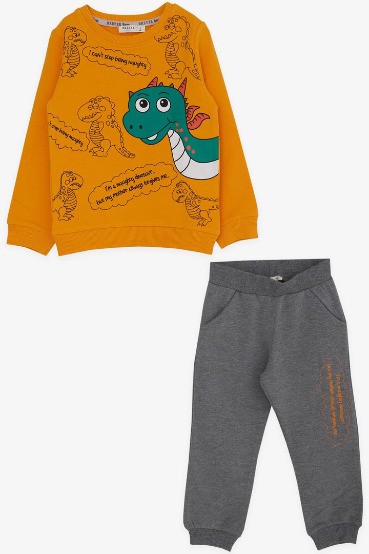 BRE Breeze Boys' Tracksuit with Dinosaur Pattern 1-4 Years, Mustard Yellow - Suhl