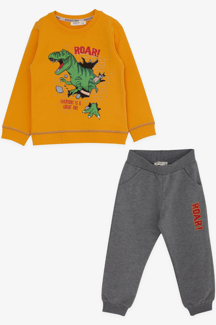 BRE Breeze Boys' Tracksuit with Dinosaur Print 1.5-5 Years, Mustard Yellow - Celle