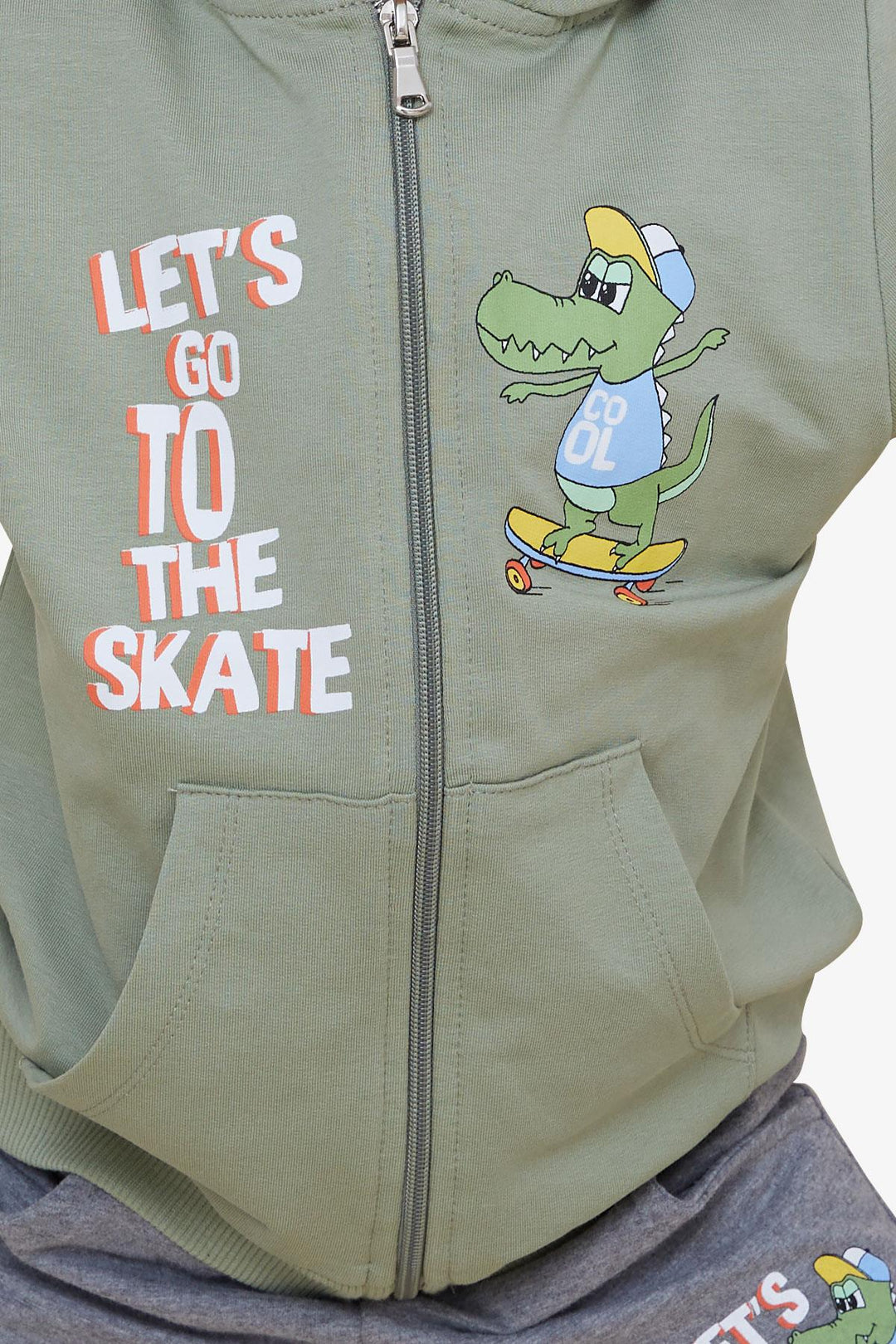 BRE Breeze Girls & Boys Boys' Tracksuit Zippered Skateboard Crocodile Printed 1.5-5 Years, Khaki Green - Orpington