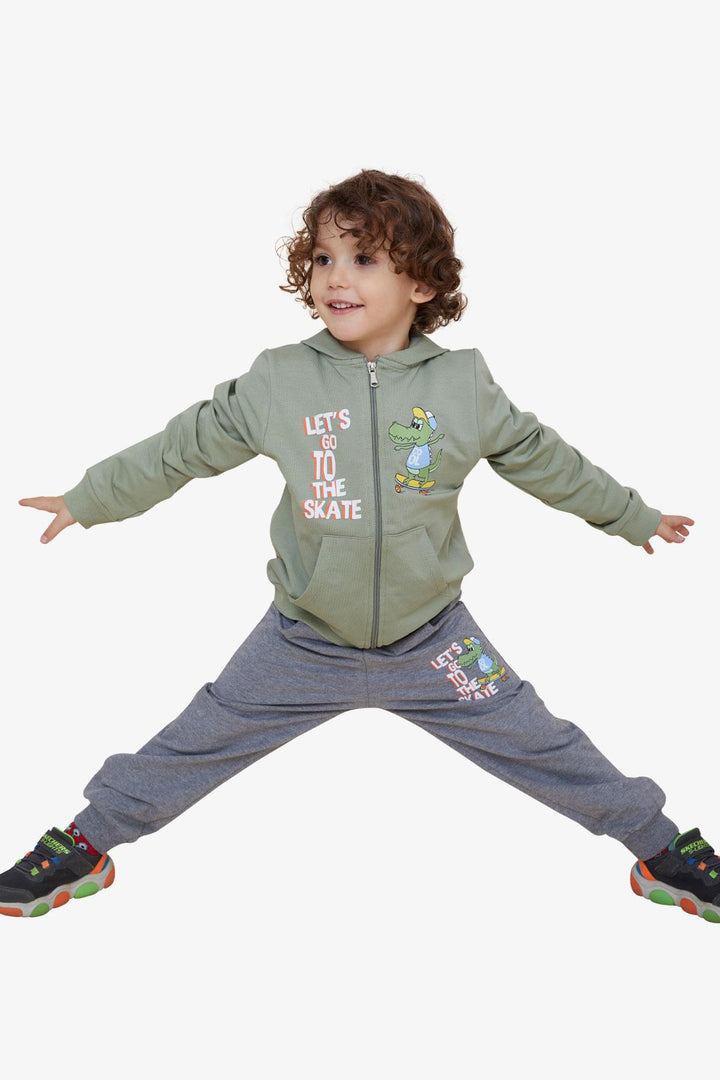 BRE Breeze Girls & Boys Boys' Tracksuit Zippered Skateboard Crocodile Printed 1.5-5 Years, Khaki Green - Orpington