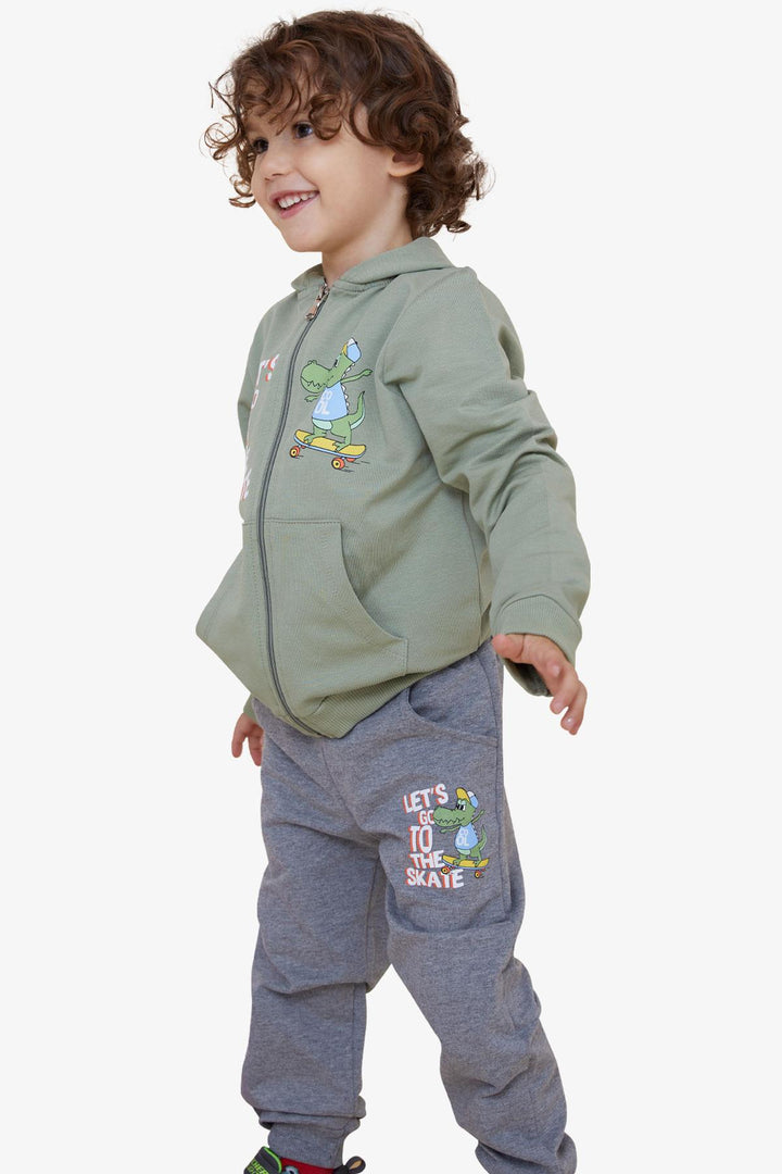 BRE Breeze Girls & Boys Boys' Tracksuit Zippered Skateboard Crocodile Printed 1.5-5 Years, Khaki Green - Orpington