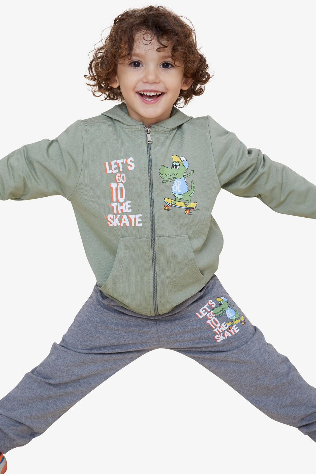 BRE Breeze Girls & Boys Boys' Tracksuit Zippered Skateboard Crocodile Printed 1.5-5 Years, Khaki Green - Orpington