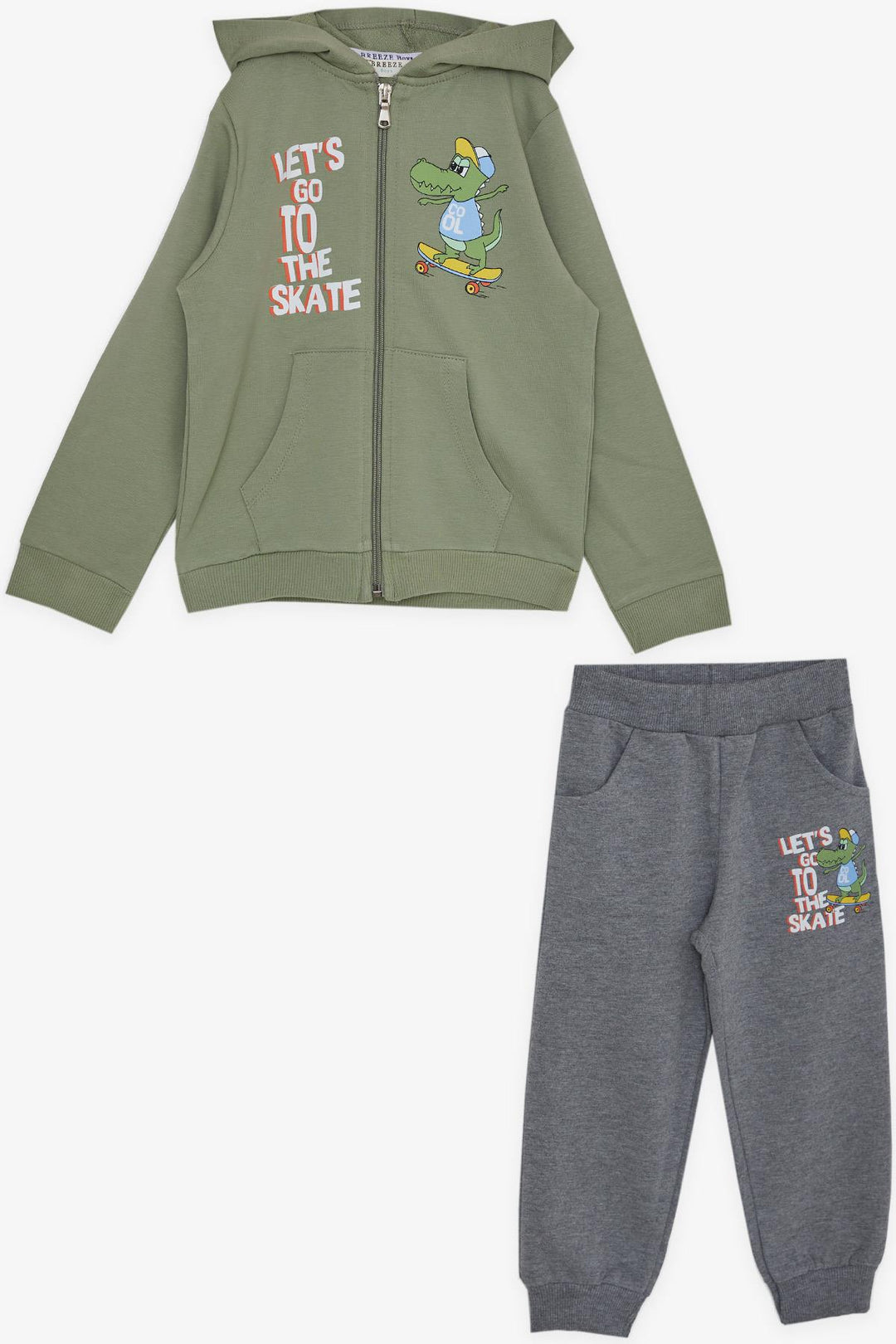 BRE Breeze Girls & Boys Boys' Tracksuit Zippered Skateboard Crocodile Printed 1.5-5 Years, Khaki Green - Orpington