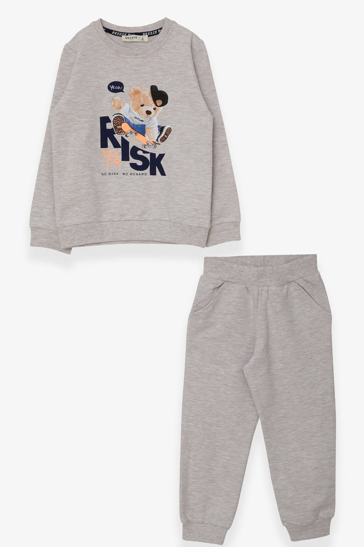 BRE Breeze Boys' Sweat Suit Skateboarder Bear Printed 1.5-5 Years, Beige Melange - Lufkin