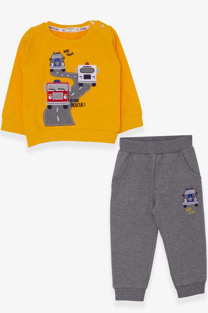 BRE Breeze Boys' Tracksuit Colorful Car Embroidered 1.5-5 Years, Mustard Yellow - Chicoutimi