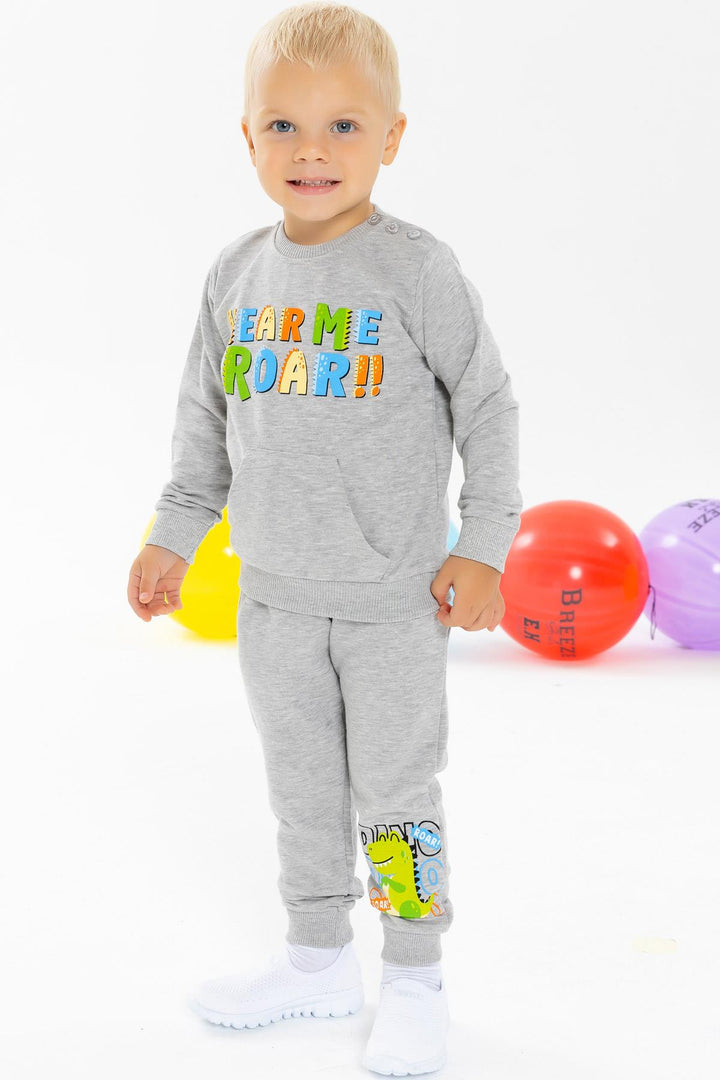 BRE Breeze Boys' Tracksuit Colorful Slogan Printed 1-4 Years, Light Grey - Toulon