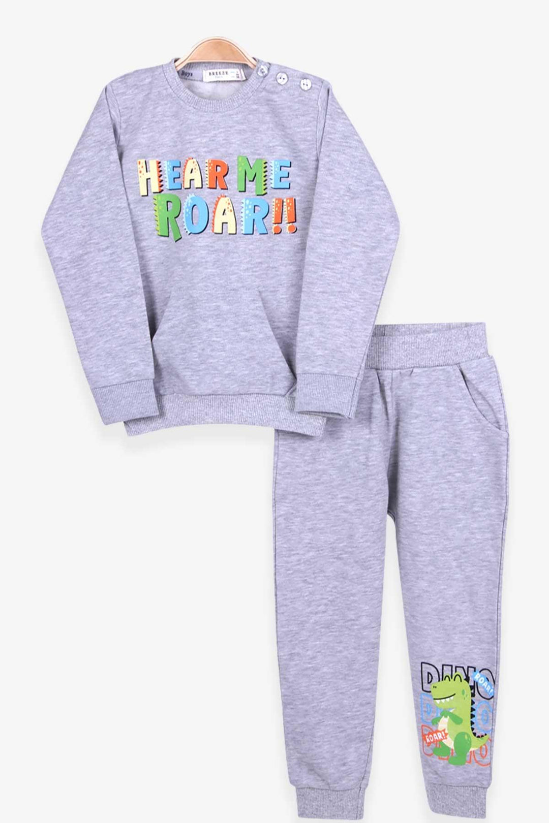 BRE Breeze Boys' Tracksuit Colorful Slogan Printed 1-4 Years, Light Grey - Toulon