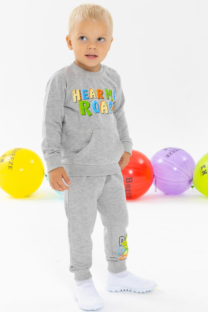 BRE Breeze Boys' Tracksuit Colorful Slogan Printed 1-4 Years, Light Grey - Toulon