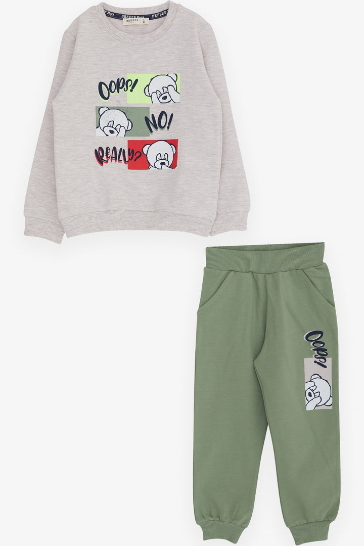 BRE Breeze Boys' Tracksuit Set with Dizzy Bear Print, 1-4 Years, Beige Melange - Hamilton