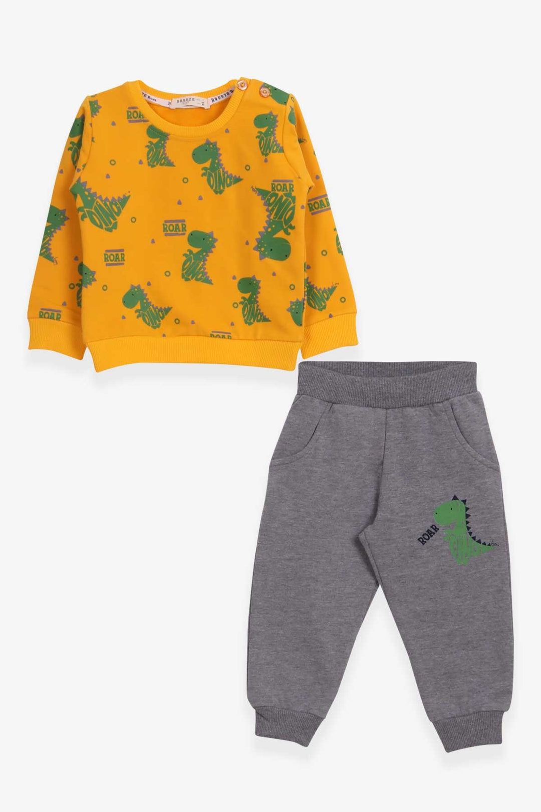 BRE Breeze Boys' Tracksuit Cute Dinosaur Patterned 1-4 Years, Mustard Yellow - Temoaya