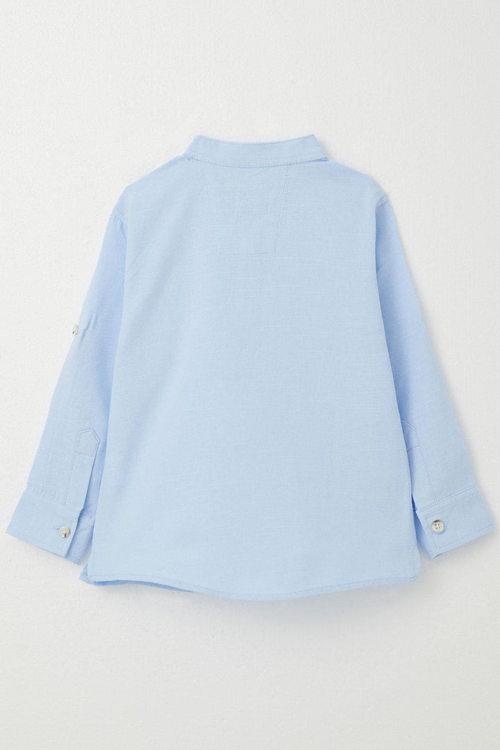 BRE Breeze Boys' Shirt with Letter Embroidery Half Buttoned 3-7 Years, Light Blue - Blanes