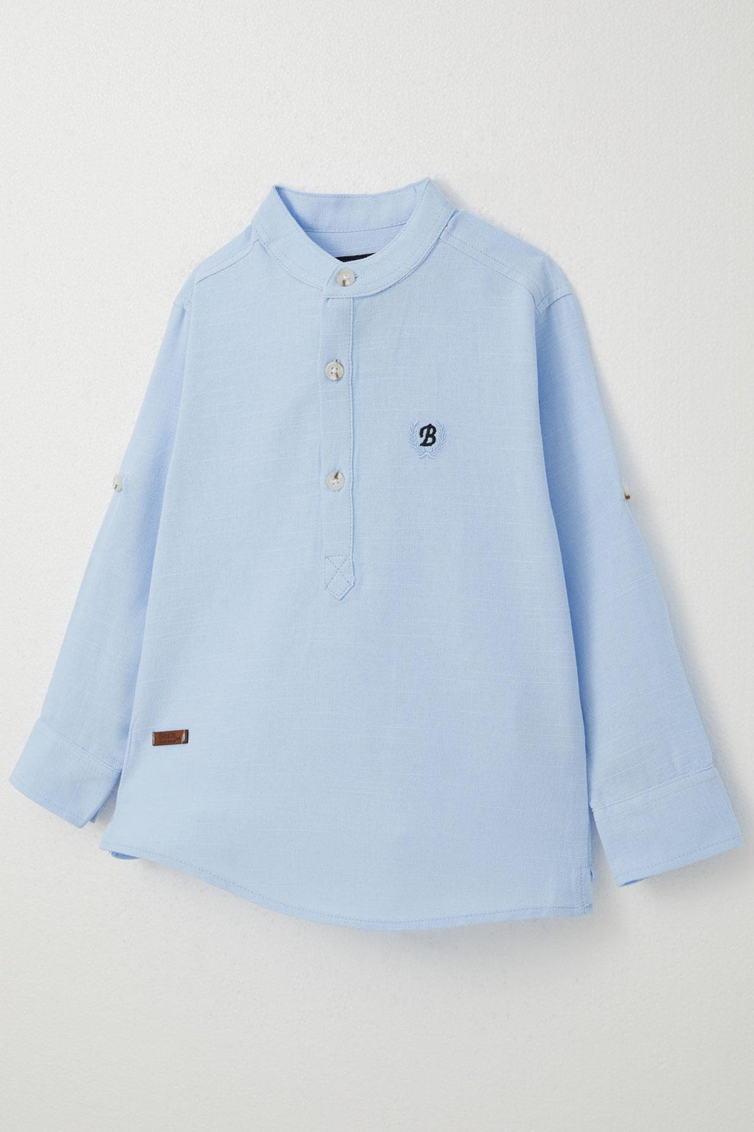 BRE Breeze Boys' Shirt with Letter Embroidery Half Buttoned 3-7 Years, Light Blue - Blanes