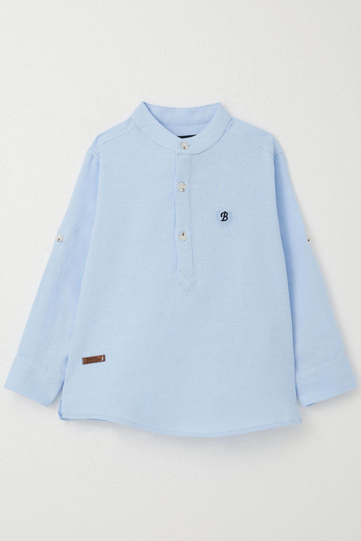 BRE Breeze Boys' Shirt with Letter Embroidery Half Buttoned 3-7 Years, Light Blue - Blanes