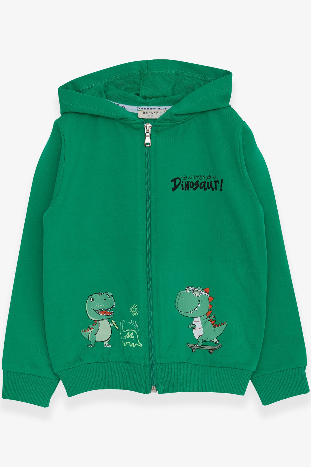 BRE Breeze Boys' Cardigan with Skateboarding Dinosaur Print, 1-4 Years, Green - Tuckahoe