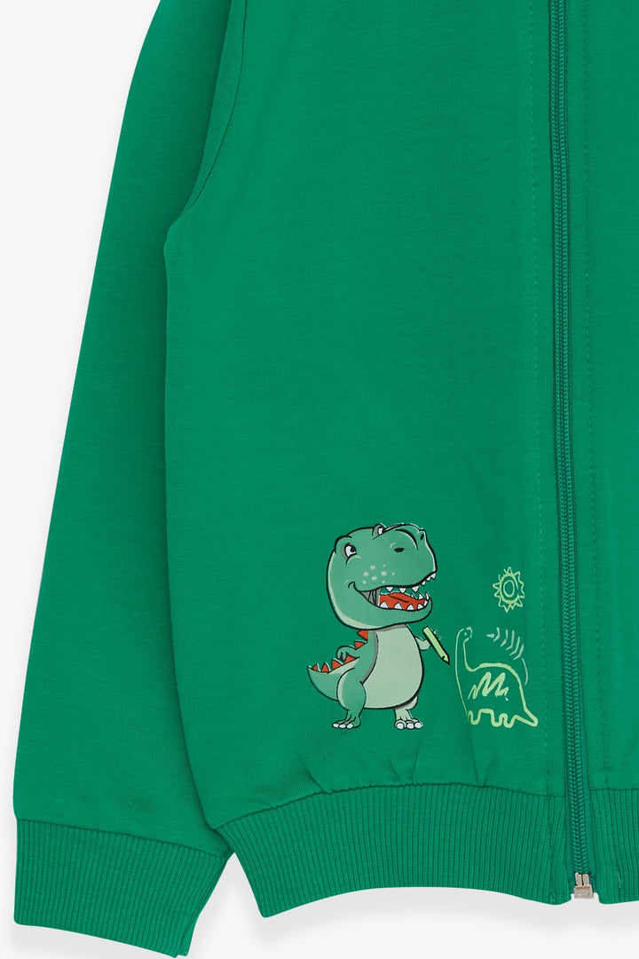 BRE Breeze Boys' Cardigan with Skateboarding Dinosaur Print, 1-4 Years, Green - Tuckahoe