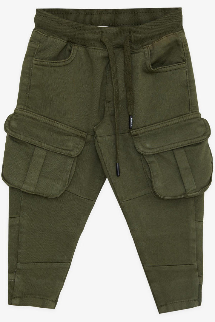 BRE Breeze Boys' Cargo Pants with Elastic Waistband and Pockets, Dark Green, 3-7 Years - Marion