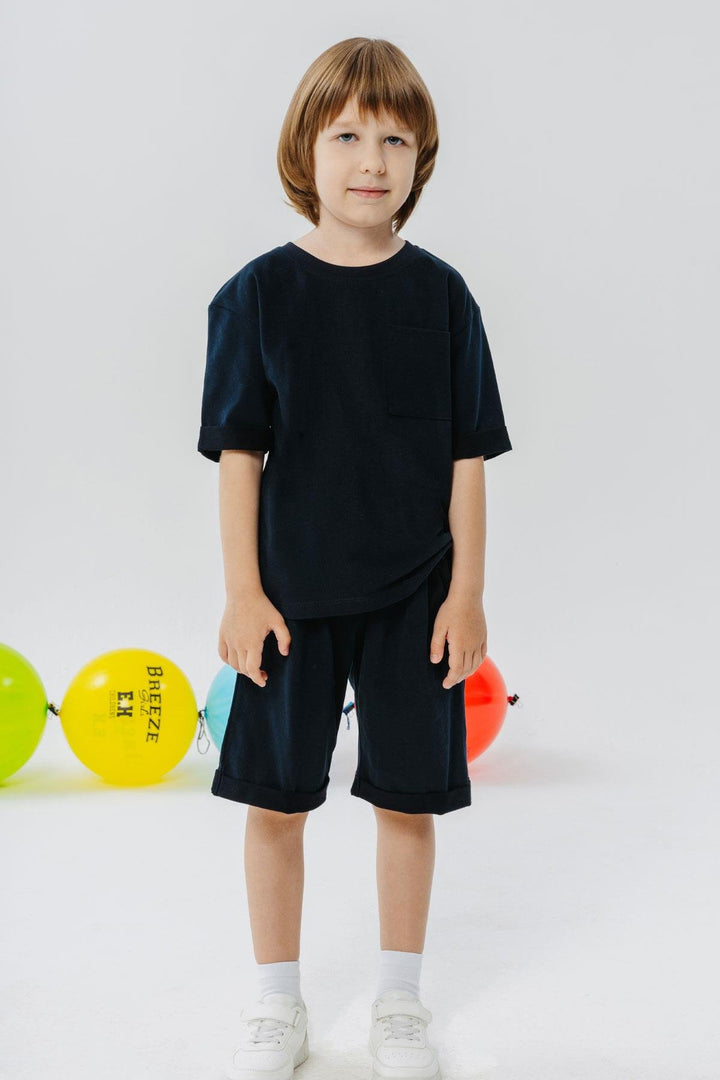 BRE Breeze Boys' Shorts Set with Pockets 3-7 Years, Navy Blue - Gent