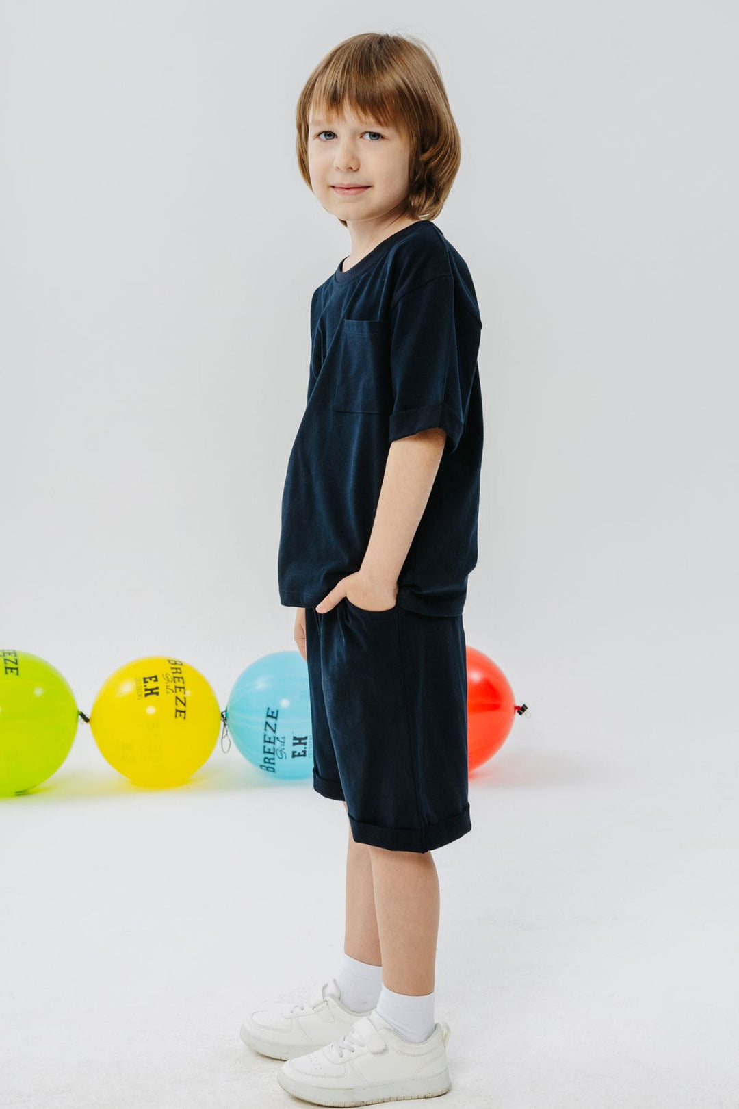 BRE Breeze Boys' Shorts Set with Pockets 3-7 Years, Navy Blue - Gent